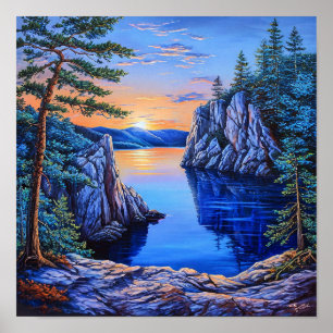 Calm Lake Landscape Beautiful Scenic Water View Poster