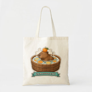 Calm Little Capy Capybara in a Wooden Tub Tote Bag