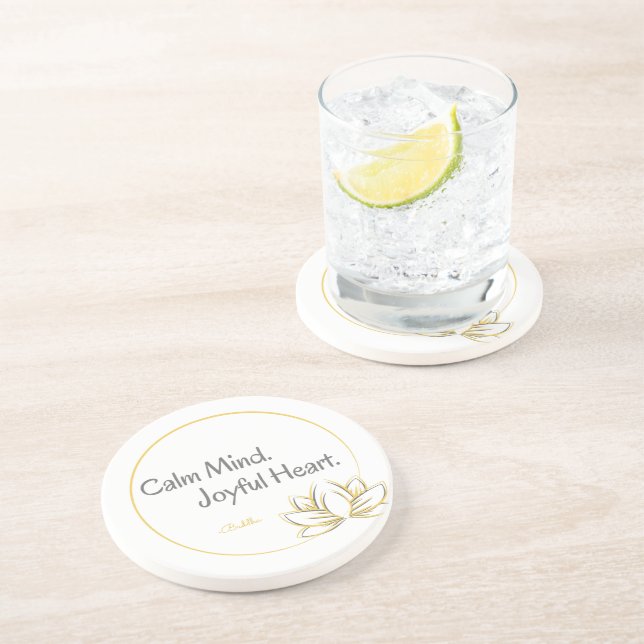 Calm Mind Joyful Heart Buddha Quote Coaster (Side)