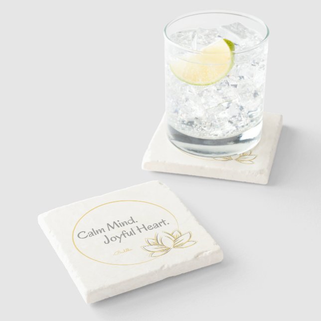 Calm Mind Joyful Heart Buddha Quote Stone Coaster (Side)