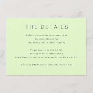 Calm Mint Green Minimalist Wedding Details Card