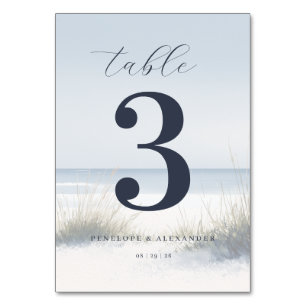 Calm Navy Beach Scene Table Number