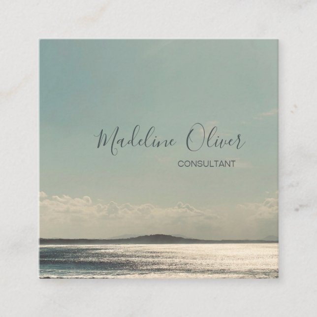 Calm Ocean Sea Travel Modern Stylish Professional Square Business Card (Front)