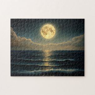 Calm Ocean Under Full Moonlight Jigsaw Puzzle