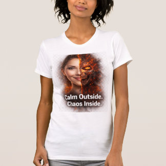Calm Outside Chaos Inside Fire Skull Dual Face T-Shirt