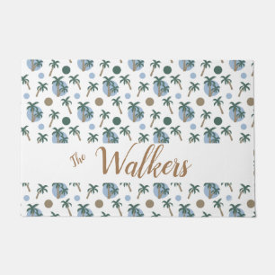 Calm Palm Trees and Dots Personalised Tropical  Doormat