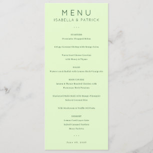 Calm Pastel Green Minimalist Wedding Menu