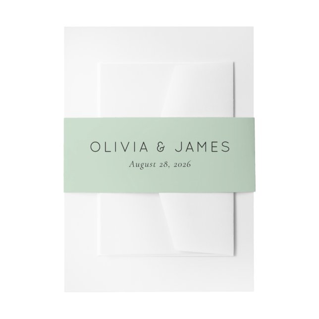 Calm Pastel Green Typographic Invitation Belly Band (Front Example)