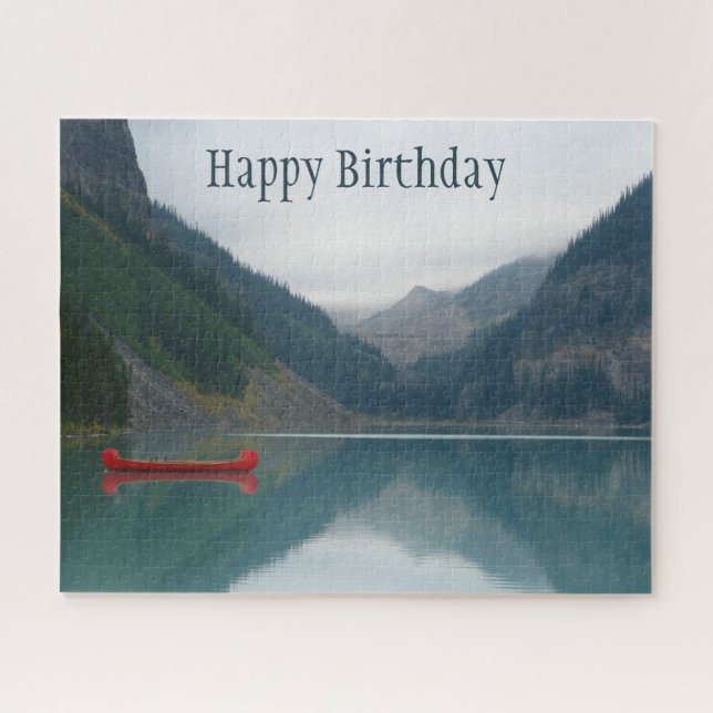 Calm Peaceful Lake Red Canoe Boating Birthday Jigsaw Puzzle (Horizontal)