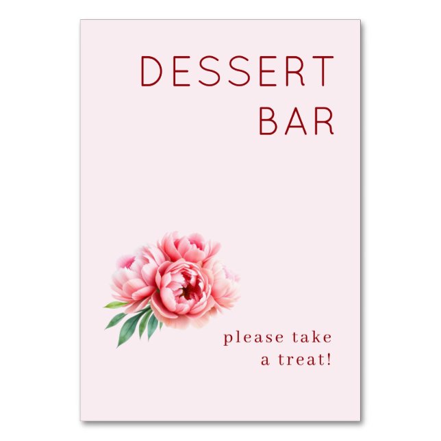 Calm Pink Minimalist Peony Illustration Table Number (Front)