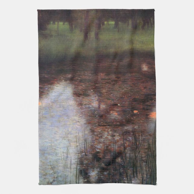 Calm Pond on Kammer Castle Grounds, Gustav Klimt Tea Towel (Vertical)