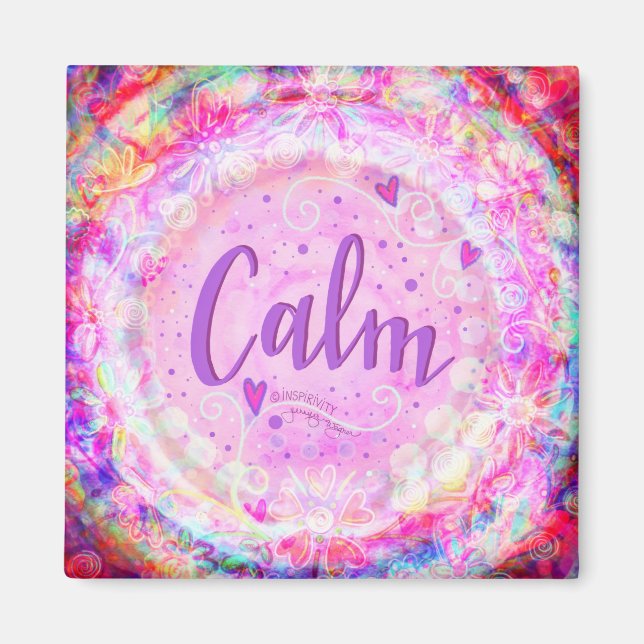 Calm Pretty Floral Inspirivity ONE WORD Pink Magnet (Front)