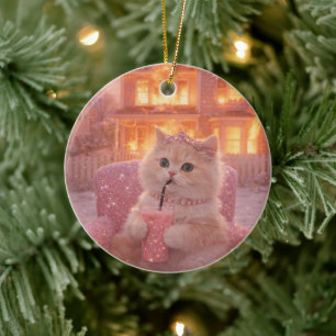 Calm Princess Cat During Total Chaos Ceramic Tree Decoration