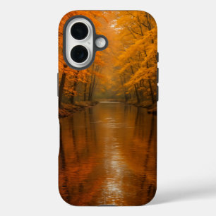 Calm river flowing through autumn forest iPhone 16 case