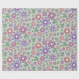 calm sage green whimsical floral pattern wrapping paper