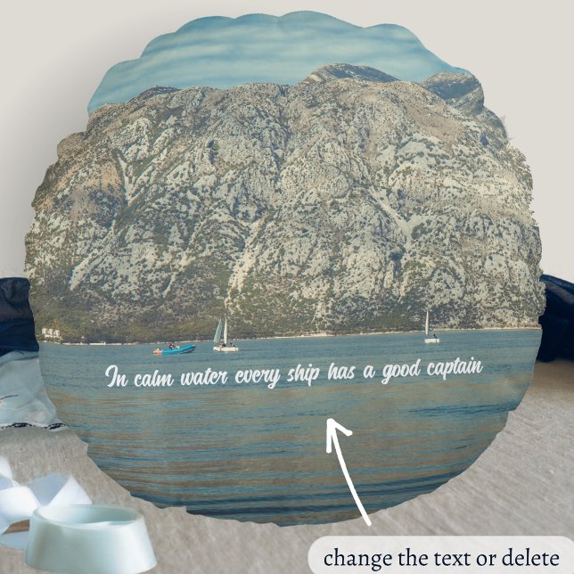 Calm Sea and Beautiful Mountains Round Cushion (Creator Uploaded)