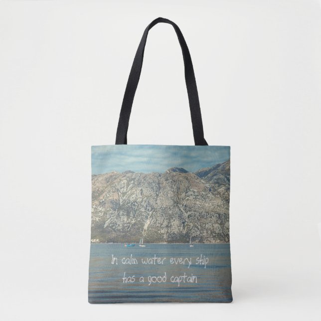 Calm Sea and Beautiful Mountains Tote Bag (Front)