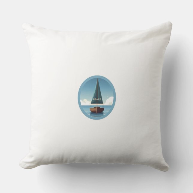 Calm Sea Boat with Peace Quote  Cushion (Front)