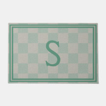 Calm Seafoam Green Grey Plaid Monogram
