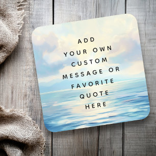 Calm seas ocean sunrise painting custom message coaster