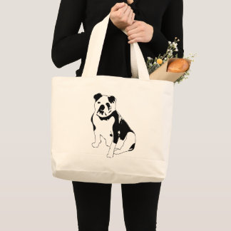 Calm Seated Bulldog Black and White Design Large Tote Bag