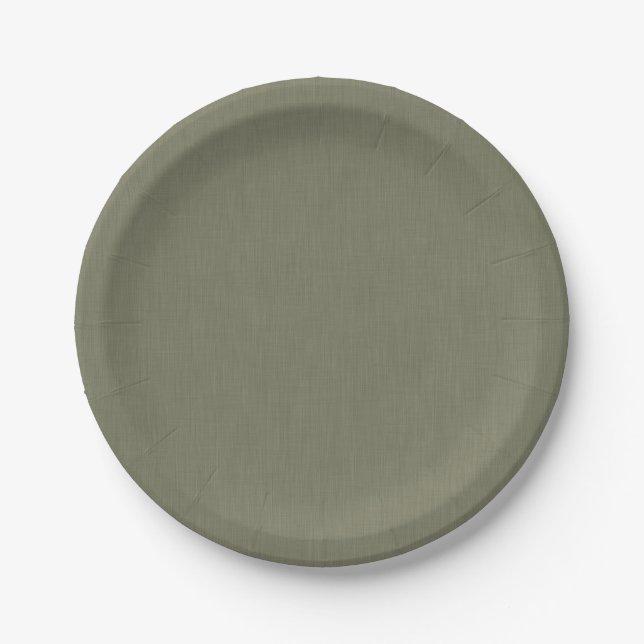 Calm & simple olive green textured background  paper plate (Front)
