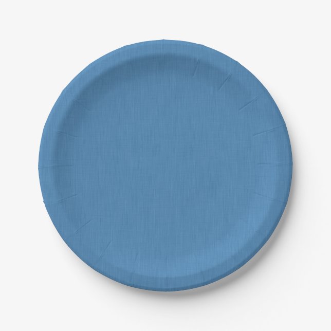 Calm & simple plain blue textured background paper plate (Front)