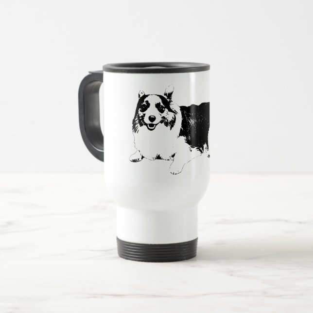 Calm Sips, Corgi Smile Travel Mug (Front Left)