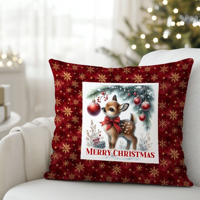 Calm Snowy Fawn Christmas Forest Gift Christmas  Cushion (Whimsical Baby Fawn Cozy Winter Kids Room Decor Christmas Pillow

)