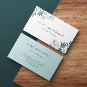 Calm Teal Greenery Leaves - Therapist Business Card