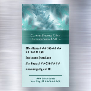 Calm Teal Leafy Shimmer Psychotherapy or Counsello Magnetic Business Card