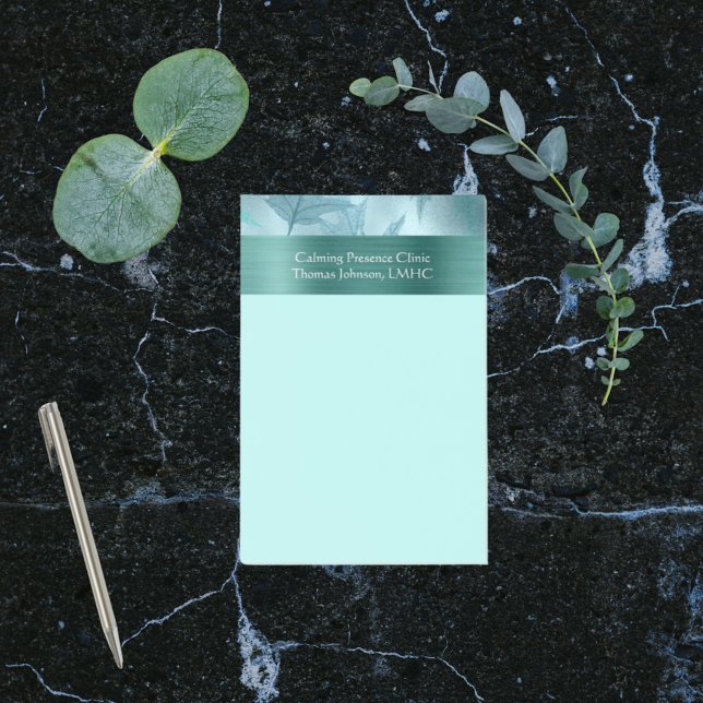 Calm Teal Leafy Shimmer Psychotherapy or Counsello Post-it Notes (Creator Uploaded)