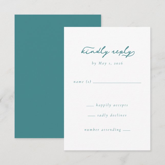 Calm Teal Minimalist Calligraphy RSVP Card (Front/Back)