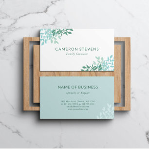Calm Teal & Turquoise Greenery Leaves Business Card