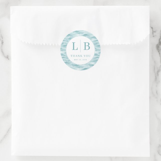 Calm Teal Water Waves Classic Round Sticker (Bag)