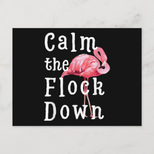 Calm The Flock Down Flamingo Girl  Funny Flamingo Announcement Postcard