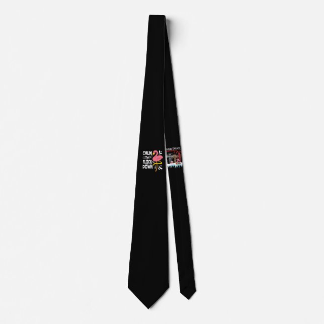 Calm The Flock Down Funny Pink Flamingo Tie (Front)