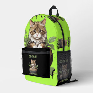 Calm Tones Cosy Cat Whimsy Printed Backpack
