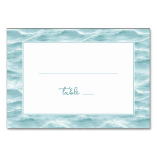 Calm Turquoise Nautical Wave Border Table Number