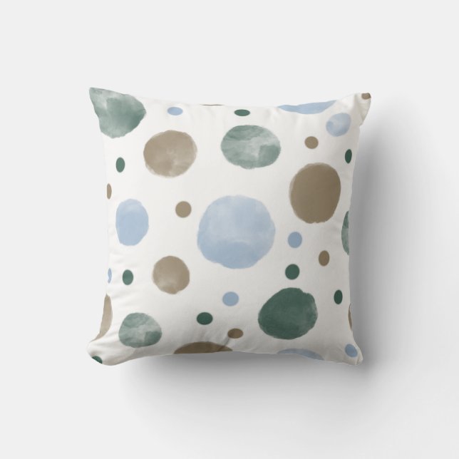 Calm Watercolor Dots Green, Blue, Brown  Cushion (Front)