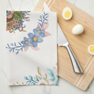 Calm Watercolor Garden – Light Floral Artwork Tea Towel