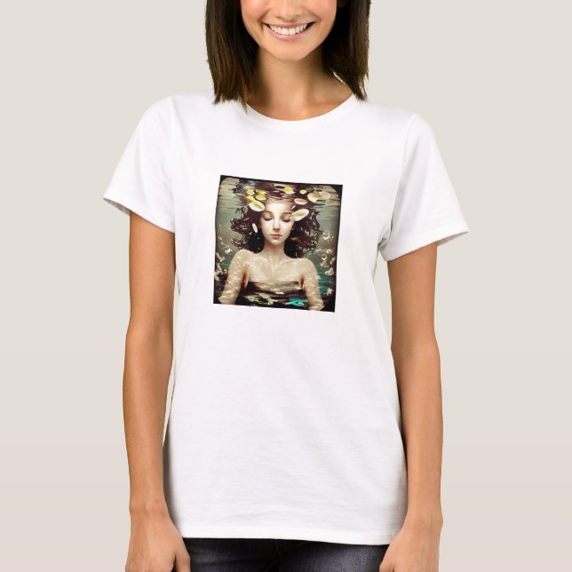 Calm Woman Under Water, | AI Generated Artwork T-Shirt (Front)