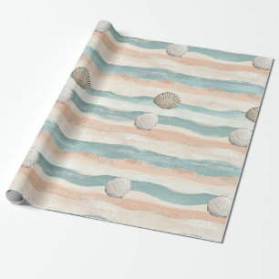 Calming Beach Wave Stripes - Soft Coastal Palette Wrapping Paper