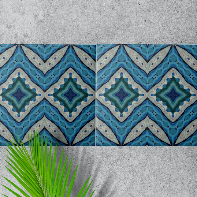 Calming Blue and Beige Mosaic Geometric Pattern Tile (Creator Uploaded)