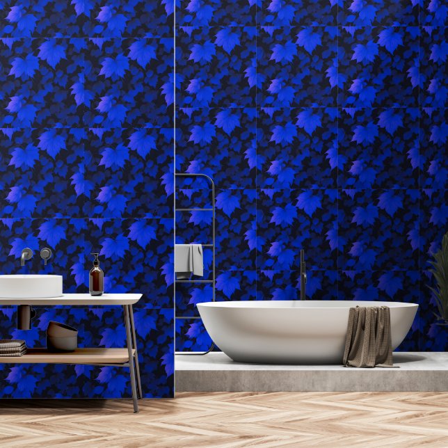 Calming Blue Autumn Leaves Wallpaper (Bathroom)
