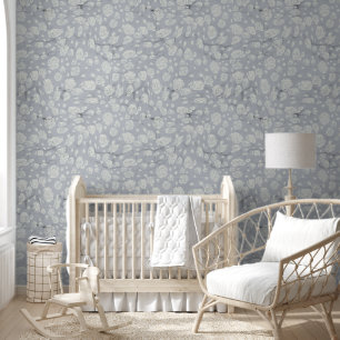 Calming Blue Floral Waters Baby Nursery Wallpaper