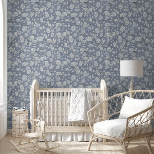 Calming Blue Floral Waters Baby Nursery Wallpaper