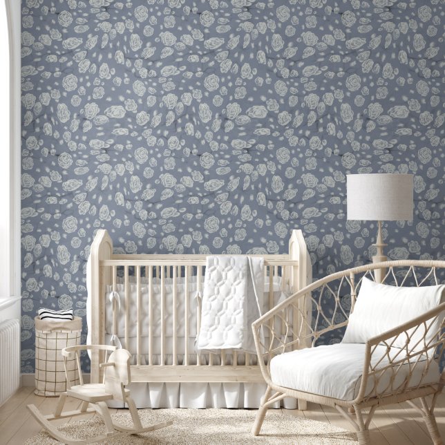 Calming Blue Floral Waters Baby Nursery Wallpaper (Kids)