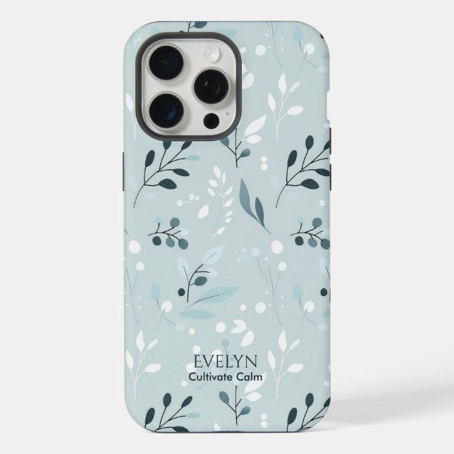 Calming Blue Leaf Pattern - Elegant Minimalist  iPhone Case (Back)