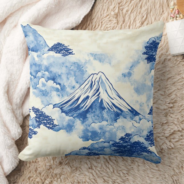 Calming Blue Snow Peak Cloud Landscape Cushion (Blanket)